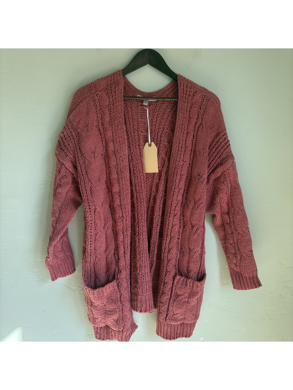 Love Tree Womens Small Mauve Pink Chunky Cable Knit Open Front Cardigan NWT